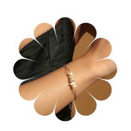 Yienate Boho Unique Tiny Pearl Bracelets Chain Gold Natural Crushed Stone Hand Chain Dainty Pearl Slave Bracelets for Women and Girls, Metal