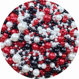 LIMAOLLY 60g Mixed 3-10mm Round Pearl Beads with Hole Loose Satin Plastic Crafts Beads for DIY Jewelry Making Vase Fillers Key Chains Birthday Party Home Decoration(Mixed Black White Red Series)