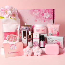 LAIKOU Sakura Bath Gift Set, 10PCS Aromatherapy Pamper Gifts for Women, Relaxation SPA Ladies Self Care Package, Mothers Day Christmas Birthday Gifts for Her Friend Sister Mum Wife