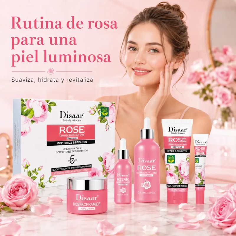 Crema Extracto Rosas. Ceramidas, Arrugas, Hidratante, 5 Pzs