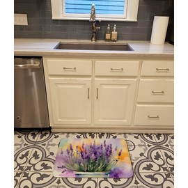 Caroline's Treasures Lavender in Watercolor Memory Foam Kitchen Mat Machine Washable Anti-Fatigue Mat Cushion Comfort Bath Mat or Kitchen Rug