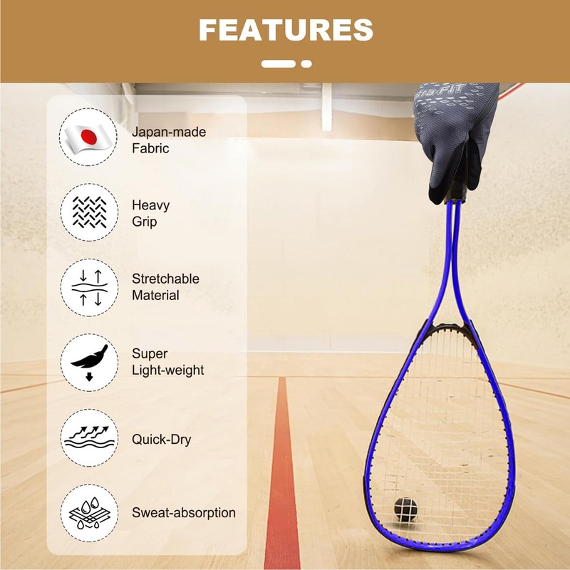 Intra-FIT Extra Grip Racquetball Glove, Quick-Dry Breathable Pickleball Gloves Dark