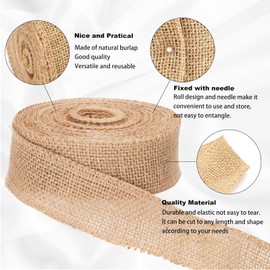 1Rolls Jute Ribbon, 10M Natural Jute Burlap Ribbon Rolls,Hessian Natural Burlap Ribbon Linen Ribbon,5cm Wide Brown Ribbon Roll for Florist,Crafts,Gift Wrapping,DIY Sewing,Rustic Wedding Decor