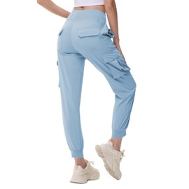 YuKaiChen Women's Lightweight Cargo Capris Hiking Summer Pants Joggers Elastic Waist Travel Outdoor with Pockets Blue M