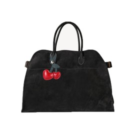 Soft Suede Large Tote Bags for Women Fashion Vintage Top Handle Handbag Fashion Shoulder Hobo Bag with Cherry Pendant (Black)