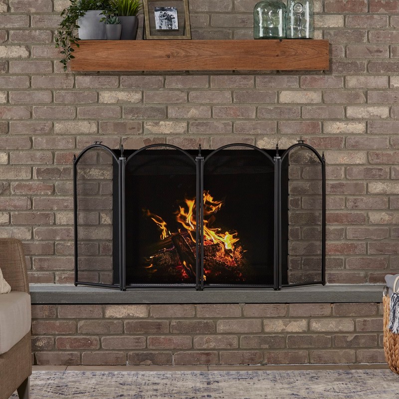 UniFlame Black 4-Fold 25-Inch Fireplace Screen