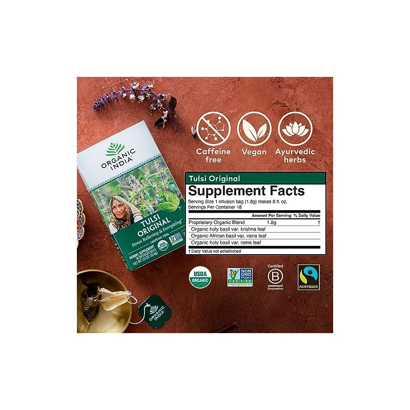 Té de tulsi orgánico, comercio justo, orgánico