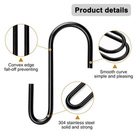 DONQL Pack of 20 S Hooks, Black, Stainless Steel Hooks for Hanging, S Hooks, Small Heavy Duty Hooks, Double Hooks, Hanging Hooks for Hooks, Wardrobe, Kitchen Hooks, Wardrobe Hooks, Clothes Rail