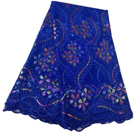 5 Yards French Sequins Tulle Mesh Lace Fabric, Burgundy, African Lace Fabric Suitable for Weddings and Party Dresses (Blue)