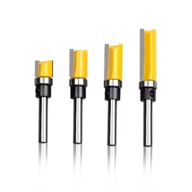 Exqutoo 1/4 Inch Shank Pattern Flush Trim Router Bit Set (4 Sizes) Carbide Bits with Top Bearing 1/2" Cutting Diameter Woodworking Milling Cutter Tool Router Table Accessories Wood Trimming Tools