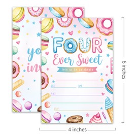 XZMBQ Four Ever Sweet - 4th Birthday Party Invitations for Girls, Boys, Kids - 20 invitation Cards 4"x6" with Envelopes - Sweet 4th Birthday Party Invites.(171)