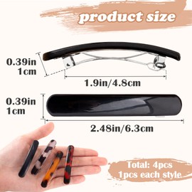 STSTR 4PCS French Barrette Hair Clips for Women, 2.48 Inch Small Tortoise Shell Hair Clip, Curved Glossy Thin Hair Flat Hair Accessories for Women (4 Colors) - Oval