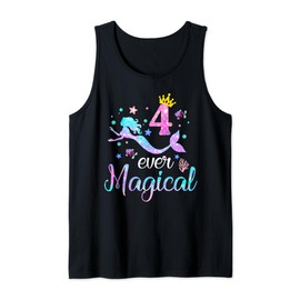Four Ever Magical 4 Year Old 4th Birthday Girl Mermaid Party Tank Top