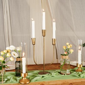 Cast Iron Candelabra for 3 Candles, Brass Candlestick Holder Vintage Taper Candle Holder Tall Antique Gold Candle Stand Table Centerpiece Mantlepiece Decor for Wedding Housewarming Christmas