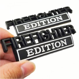 WULIDE Firefighter Edition Emblem, Firefighter Edition 3D Metal Fender Decal Car Badge for Pickup Truck Car Truck Motorcycle F150 F250 F350 4.13" L x 1.2" W 2Pack Black/White