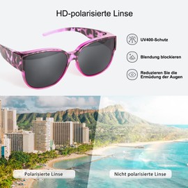 TINHAO Polarized Fit Over Glasses Sunglasses for Women UV Protection Trendy Oversized Square Shades Driving, Purple leopard
