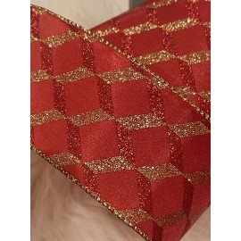 Premium Red & Sparkly Gold Ribbon 2.5” Premium CHRISTMAS Wired Edge Ribbon, 5 Yards