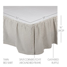 VHC Brands Americana Hatteras Blue Ticking Cotton Split Corners Gathered Seersucker Striped Twin Bed Skirt, Denim
