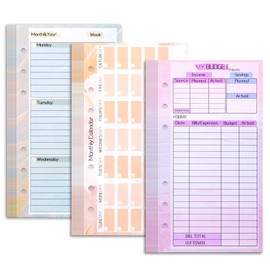 Toplive 3 Pack A6 Planner Refill Paper & Budget Sheets, Monthly Weekly Planner Losse Leaf Inserts 6 Hole Expense Tracker or A6 Planner Binder Cover Budget Bill Saving Organizer, Oil Painting 3 Pack
