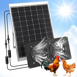 25W Solar Powered Dual Metal Shell Fan Kit, IPX7 Waterproof Monocrystalline Solar Panel Intake Exhaust Fans for Chicken Coops, Greenhouses, Sheds, Dog Houses, and Windows Ventilation and Plug & Play