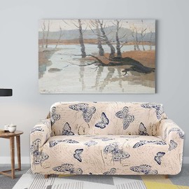 Teynewer 1-Piece Fit Stretch Sofa Cover, Sofa Slipcover Elastic Fabric Printed Pattern Chair Loveseat Couch Settee Sofa Covers Universal Fitted Furniture Cover Protector (1 Seater, #Butterfly)