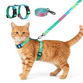 YooxArmor Adjustable Cat Harness and Leash Set, Escape Proof Kitten Harness for Walking, Soft Breathable Pet Vest for Small Medium Large Cats 5-12lbs (Green)