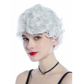 WIG ME UP - 215223-FR68C Women's Men's Carnival Short Wavy Curly Wig White Grey Grandpa Grandma