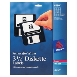 Avery 6490 Removable Labels, Laser/Inkjet, f/ 3-1/2-Inch, 375/PK, White