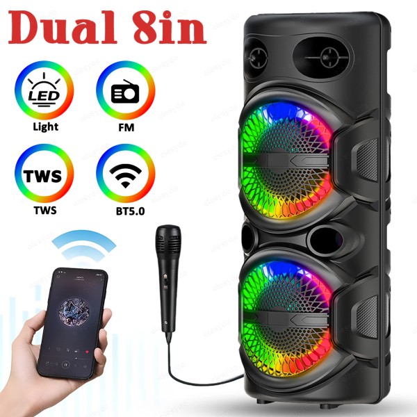 Unbranded Dual 8in Portable Bluetooth Speaker Sound System DJ Party