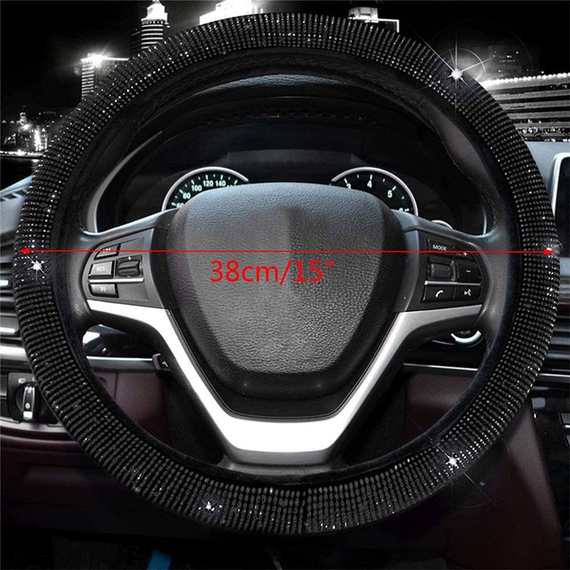 Universal Shiny Black Car Steering Wheel Cover with Bling Rhinestones