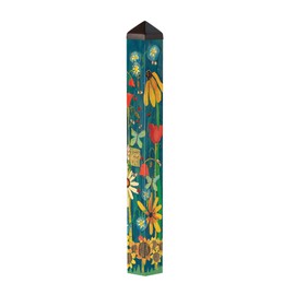 Studio M Art Pole, PVC Weather Resistant Pole with Vinyl Bowl 40 inches Tall Outdoor Decoration for Gardens, Patios, Yards, Landscaping and Birding Accessories, Earth Laughs in Flowers