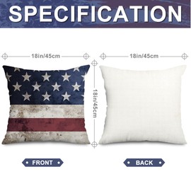 AnyDesign Vintage Patriotic Pillow Covers 18x18 Set of 2 4th of July American Flag Throw Pillow Cases Retro Star Stripe Cushion Covers for Independence Day Memorial Day Party Home Couch Sofa Car