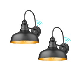 Bestshared Dusk to Dawn Sensor Farmhouse Gooseneck Barn Light, Outdoor Wall Sconce, Exeterior Wall Mount Lights, Outdoor Black Finish Lantern for Porch with Contrast Color Interior (Black, 2 Pack)