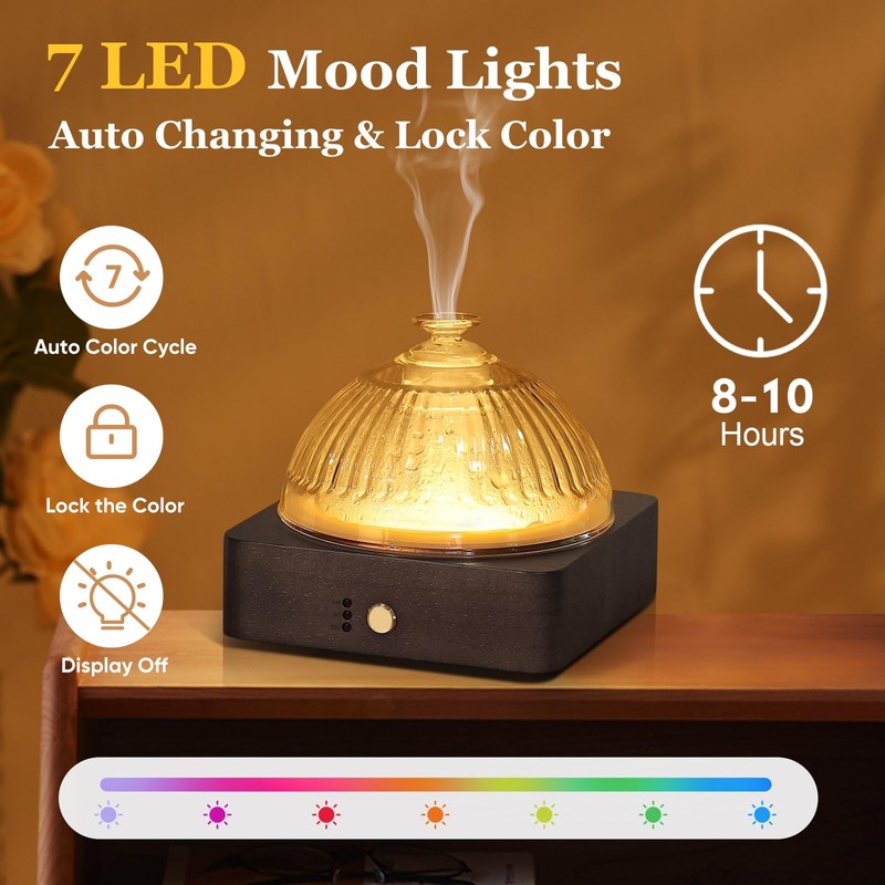 Lecdura Glass Essential Oil Diffuser with Glass Reservoir & Wood