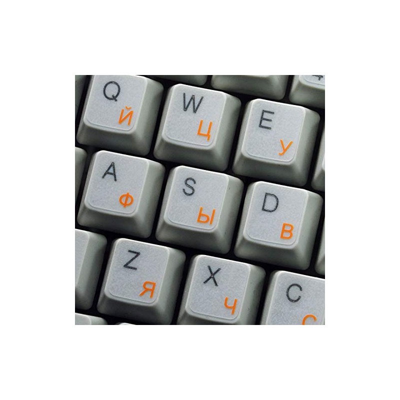 Russian Cyrillic New Keyboard Sticker with Orange Lettering ON Transparent