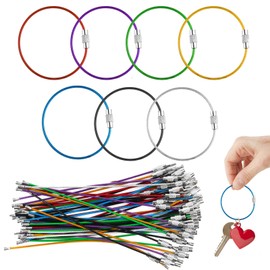 Neerow Pack of 60 Key Rings Wire Rope, 15 cm Key Ring Large, 7 Colours Key Rings Stainless Steel Key Ring Colourful for Luggage Tags, Keys, Doll, ID Tag Guardian, black