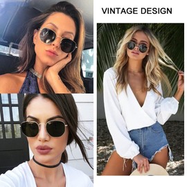 Ggpyyon Vintage Hexagonal Polarized Sunglasses Men Women Retro Square Metal Frame Glasses(Gold/Grey)