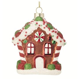 The Bridge Collection Glass Gingerbread House with Gumdrops & Peppermint Candy Accents Christmas Ornament