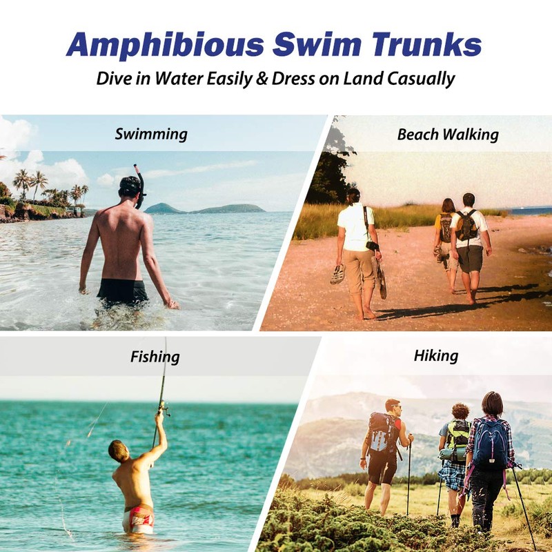 MaaMgic Mens Solid Swim Trunks Quick Dry 4 Way Stretch