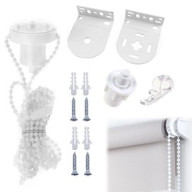 1 Set Roller Blind Fittings 32mm, White Roller Blind Brackets with Bead Chain, Replacement Blinds Repair Kit for Fixing Curtain Blinds Shades Windows, Curtain Repair (32mm/1.25inches)