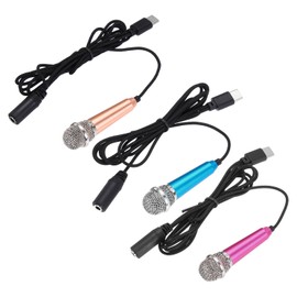 MECCANIXITY 3 Pcs Mini Microphone, Mini Mic Tiny Microphone Phone Type C Mic Small Microphone for Record Phone Voice, Gold/Hot Pink/Blue