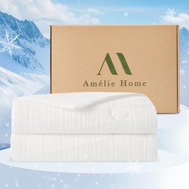 Amélie Home Waffle Cooling Comforter Twin Size, Q-Max 0.45 Double-Sided Lightweight Cooling Blanket for Hot Sleepers, Summer Silk Breathable Bedding Quilt for Night Sweats, 68"x90", White