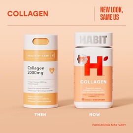 Suplemento de colágeno Habit (60 cápsulas) – New Look, 2000 mg de péptidos de colágeno, vitamina C y vitamina E, salud de la piel, antioxidantes, sin 
