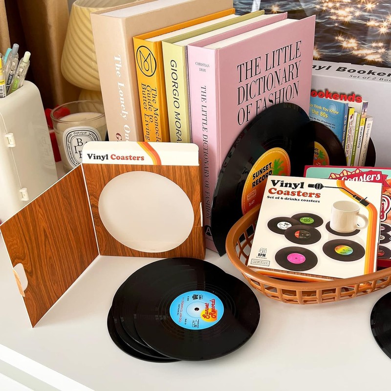 Soundzero Pack of 12 Retro Vinyl Record Coasters, Retro Coffee