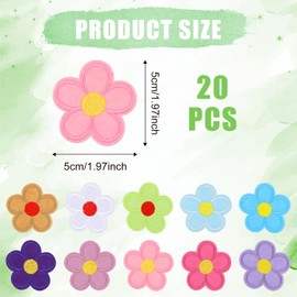 20pcs Flower Iron On Patches, Colorful Flower Applique Patches Floral Decorative Cute Embroidered Sew On Patches for DIY Clothing Jackets Jeans Backpack Hats Crafts