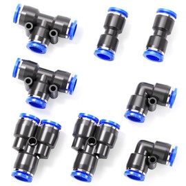 TAILONZ PNEUMATIC 4 mm OD Push to Connect Screw Connections Pneumatic Screw Fittings Kit 2 Splitters + 2 Bends + 2 T-Pieces + 2 Straight (Pack of 8)