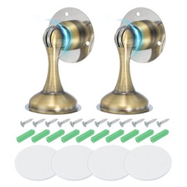 PATIKIL No Drilling Magnetic Door Stopper Catch, 2 Pack Heavy Duty Door Holder Catch for Bottom of Door with Adhesive & Screws for Home Office Wall Floor Mountain, Yellow Bronze