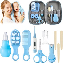 Kit de Cuidado de la Salud del Bebé,Set de Cuidado para Bebé,Set de cuidado del cabello y uñas para Cuidado Diario del Bebé y Viajes-8 Piezas (Azul)