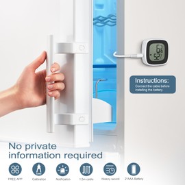 Ankilo Bluetooth Refrigerator Thermometer, Freezer Thermometer Alarm with Smart Bluetooth, Temperature Monitor Sensor for Refrigerator Fishbowl Tub, 164 Ft Connecting Range with APP Control