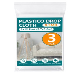 3-Pack 12x9ft Plastic Drop Cloths - Disposable Painter's Sheeting for Floor/Furniture/Car Protection,Paint Drop Cloth